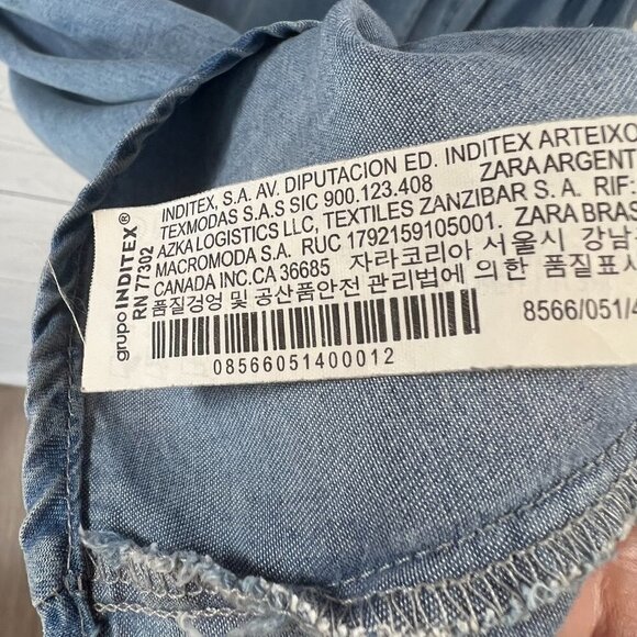 Zara Dress Womens Size XS Chambray Classic Timeless 3/4 Bell Sleeve Mini Neutral - Picture 9 of 11